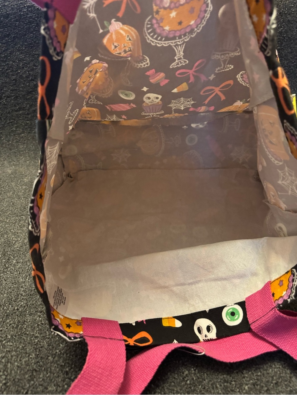NWT- Halloween Tote Bag, Pumpkin Skeleton Candy Cotton Shoulder Bag, Spooky Cute - Picture 3 of 8